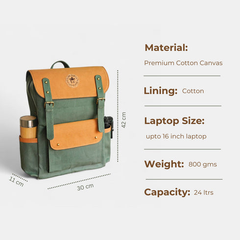 Dugong Backpack - Tropical Green Brown- Canvas Daily/Office/City/Travel Sustainable Laptop Backpack